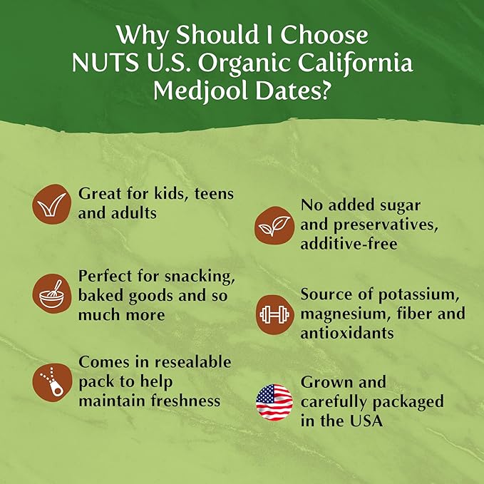 NUTS U.S. - Organic California Medjool Dates | No Added Sugar and No Preservatives | Sweet Juicy