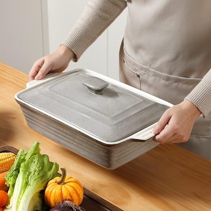 LOVECASA 4.5 Quart Ceramic Casserole Dish with Lid, 9x13 Baking Dish for Oven, Lasagna Pan Deep