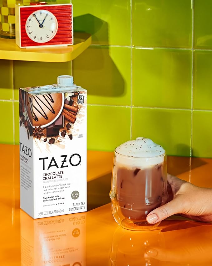 TAZO Tea Concentrate, Chocolate Chai Latte, Strawberry Matcha Latte, Iced Peach Mango 32 Fl Oz