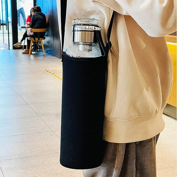 2L Glass Water Bottle with Strap Outdoor Travel Sports Portable Leak Proof Beverage Tea Glass