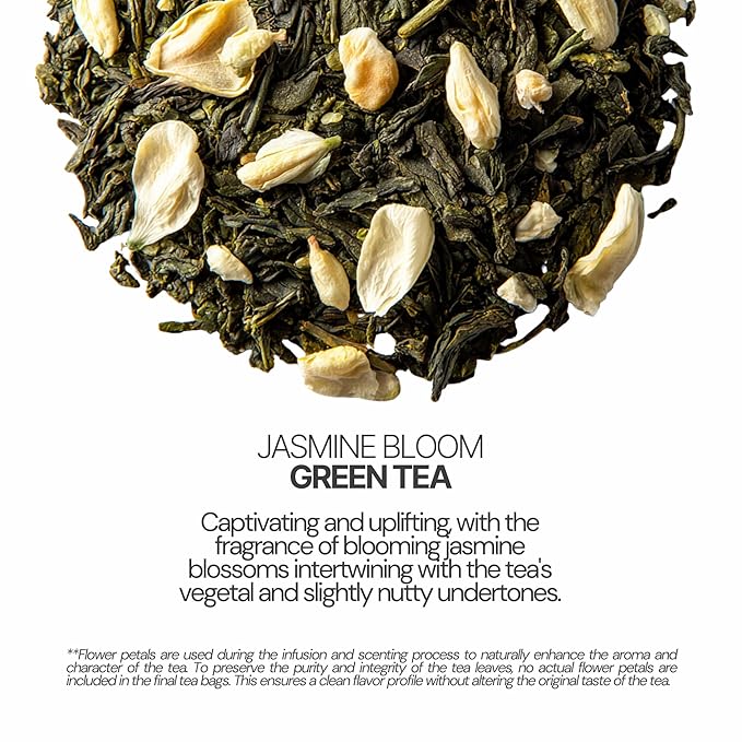 BLOSSOM RITUAL Jasmine Bloom – Floral Green Tea Loose Leaf – 20 Natural Based Pyramid Bags – Serve