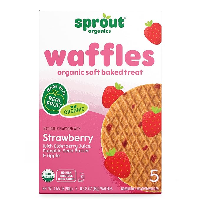 Sprout Organic Baby Food, Stage 4 Toddler Snacks, Strawberry Shortcake Wafflez, Single Serve