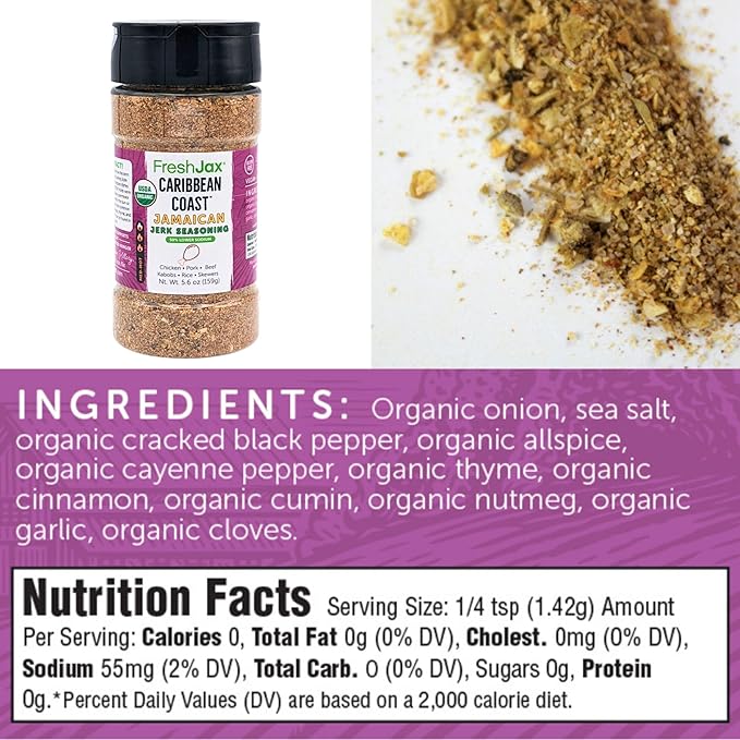 FreshJax® Organic Caribbean Jerk Seasoning ??Low Sodium 5.6 oz | Authentic Jamaican Jerk Spice
