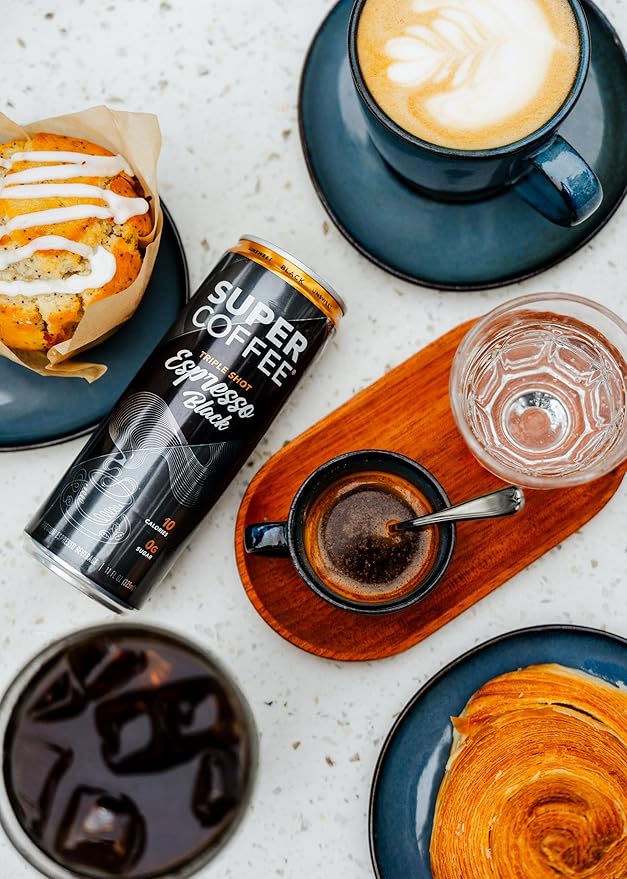 SUPER COFFEE Espresso, Iced Keto Coffee (0g Added Sugar, 10 Calories) [Triple Shot Black] 11 Fl Oz
