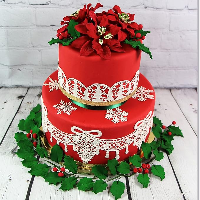Global Sugar Art Christmas Cake Holly, 3-Leaf Sugar Cake Flower Spray, 5 Count by Chef Alan