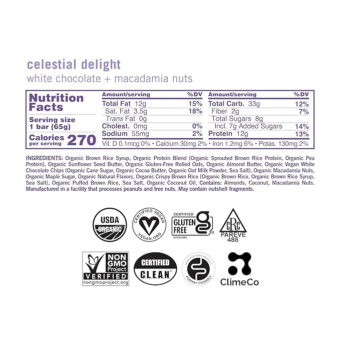 GoMacro MacroBar Organic Vegan Protein Bars - White Chocolate + Macadamia Nuts (2.3 Ounce Bars, 12