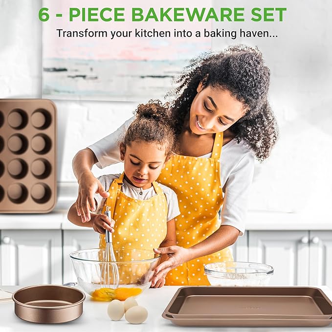 NutriChef 6-Piece Nonstick Bakeware Set, Carbon Steel Baking Pans, Includes Cookie Trays, Wide &