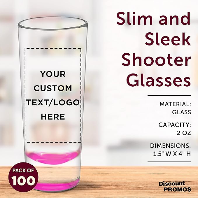Custom Cordial Shooter Shot Glasses 2 oz. Set of 100, Personalized Bulk Pack - Great for Birthdays