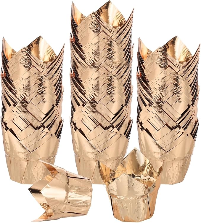 uxcell 100 Pcs Tulip Cupcake Liners, Muffins Liners Aluminum Foil Cupcake Wrappers Baking Cups