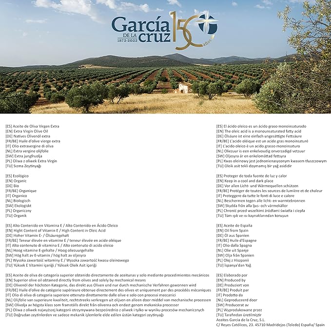 García de la Cruz - Organic Extra Virgin Olive Oil, Montes de Toledo, Recycled PET Packaging, Can