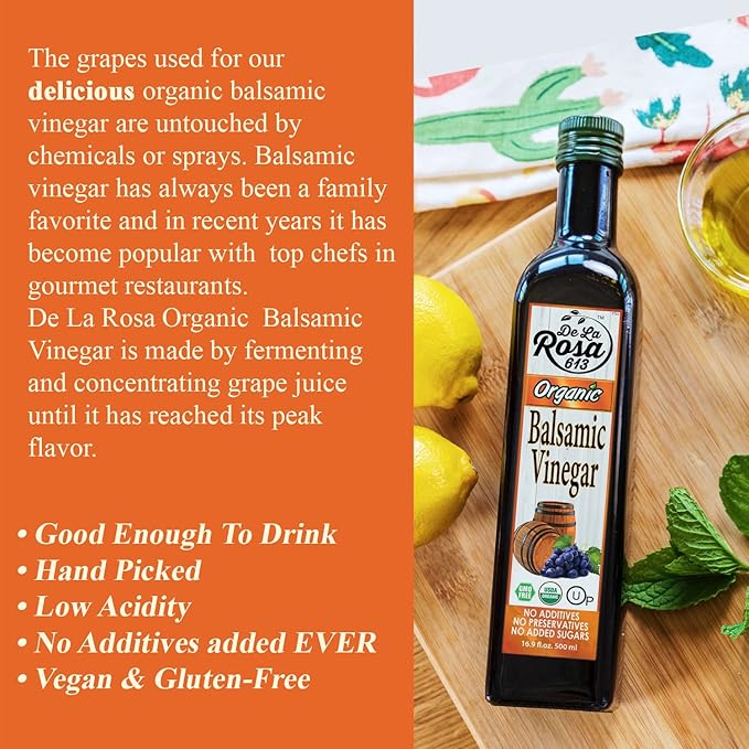 De La Rosa Organic Balsamic Vinegar, Kosher for Passover, Vegan & Gluten Free, Balsamic Vinegar