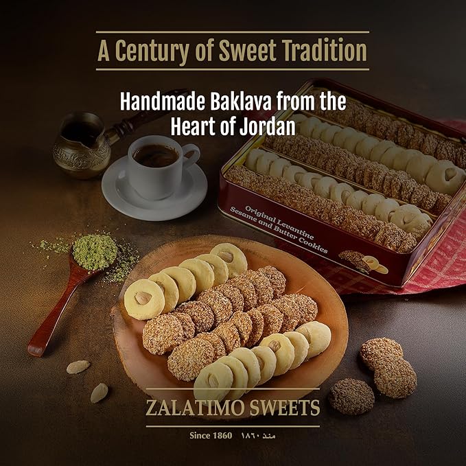 Zalatimo Sweets Since 1860, 100% All Natural Assorted Mamoul Shortbread Cookies, Square Metal Gift