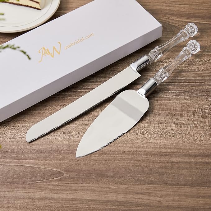 AW BRIDAL Cake Knife and Server Set for Wedding Stainless Steel Cake Knife Cutter Slicer Cake