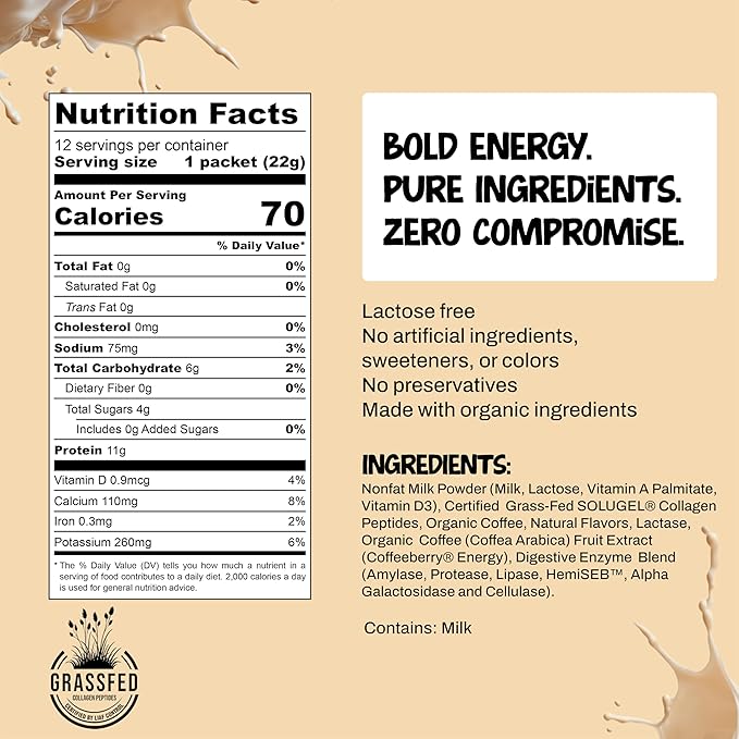 Projo* Power Coffee – Instant Coffee with 11g Protein – Grass-Fed Hydrolyzed Bovine Collagen &
