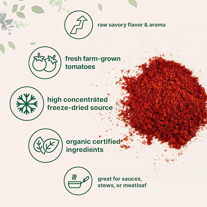 Organic Tomato Powder, 2lbs | Fresh Freeze-Dried Farm Grown Tomatoes Source | Raw Savory Flavor |