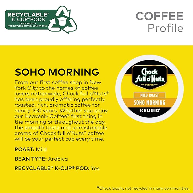 Chock full o’Nuts Variety Pack Keurig K-Cup Pods for Keurig Brewers – Premium Arabica, Mild, Medium