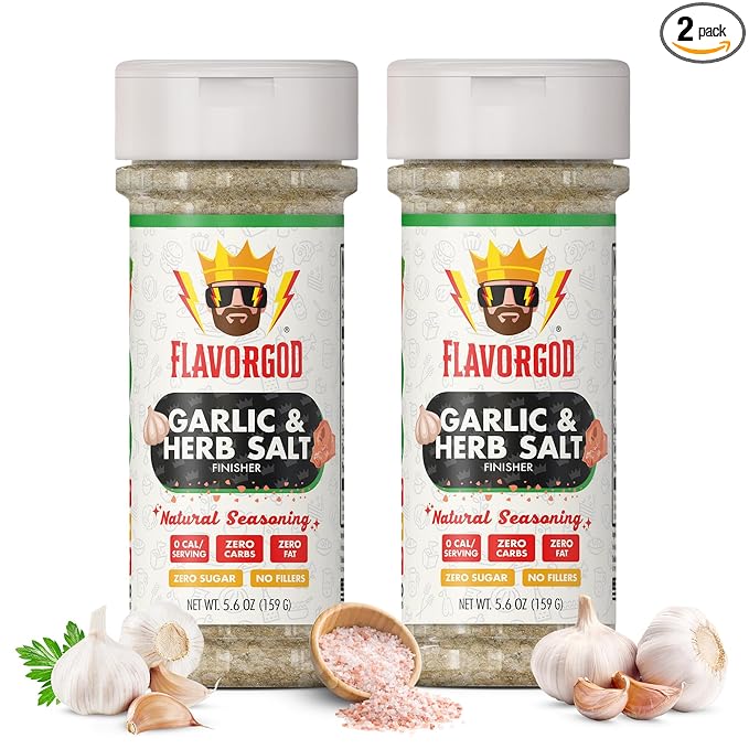 Garlic & Herb Salt Finisher, 2 Bottles by Flavor God - Premium All Natural & Healthy Spice &
