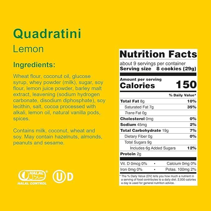 Loacker Quadratini Lemon Wafer Cookies LARGE - 30% Less Sugar - Premium Crispy Bite Size Wafers