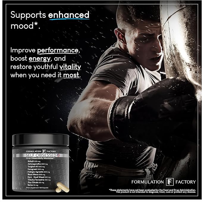 Self Obsessed 10 in 1 Masculinity Maximizer Supplement, Shilajit for Men, Tongkat Ali 120 Count