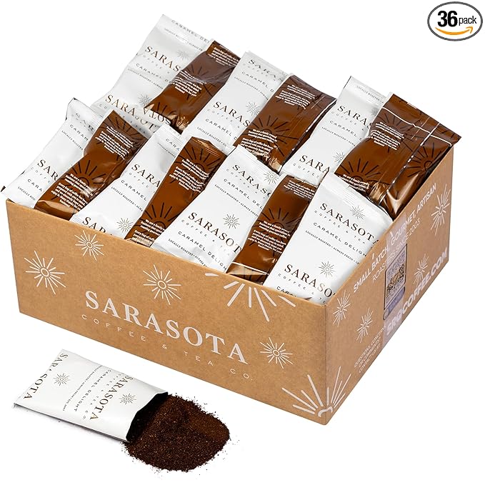 Sarasota Coffee Ground Packets | Gourmet Flavored Medium Roast Bulk Coffee Packs | Salted Caramel |