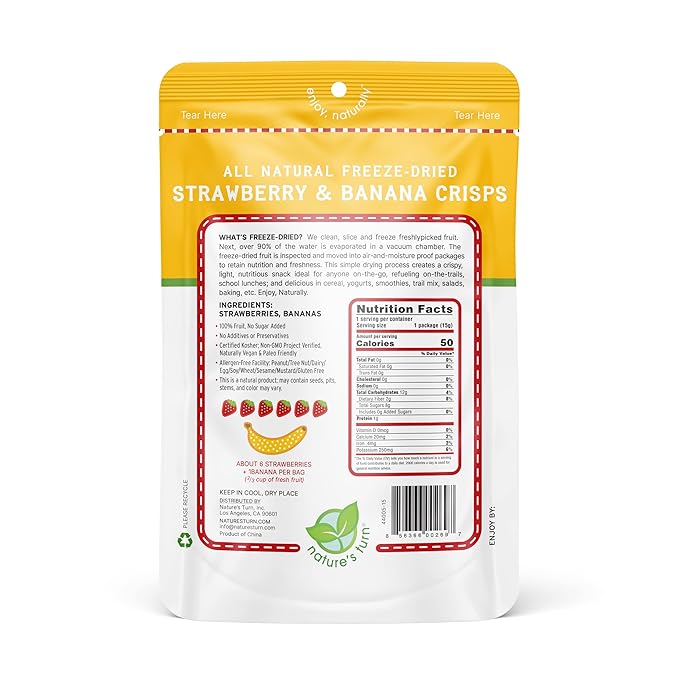 Nature’s Turn Freeze-Dried Strawberry Banana Crisps – Healthy, Gluten-Free, Crispy & Delicious