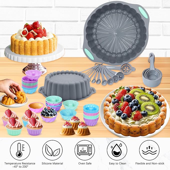 Tongjude 72 Pieces Silicone Bakeware Set, Nonstick Baking Pans Set, Easy Release Oven Silicone Pan