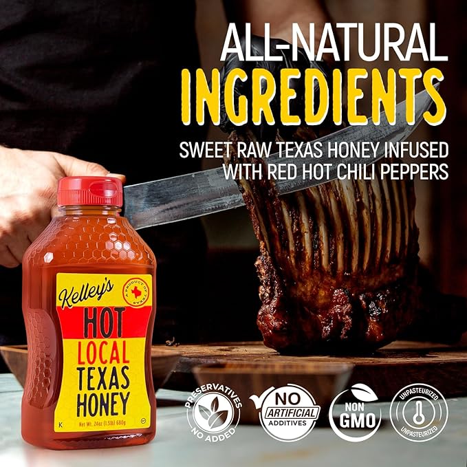Kelley's Hot Honey, 24 Oz – 100% Unfiltered Raw Honey Infused with Chili Pepper – Rich Flavor for