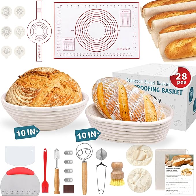 Aliggbent 28Pcs Sourdough Bread Baking Supplies, 10'' Round & 10'' Oval Banneton Bread Proofing
