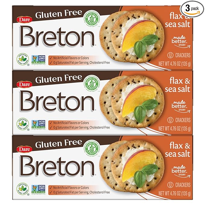 Breton Crackers, Gluten Free Flax & Sea Salt, Pack of 3