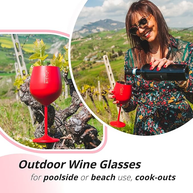 Gusto Nostro Stainless Steel Wine Glass - 18 oz - Unbreakable Colorful Wine Glasses for Travel