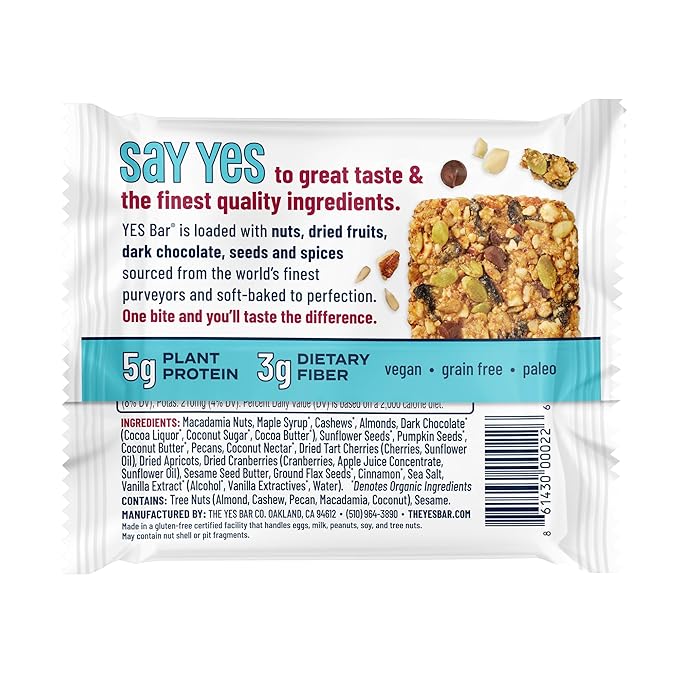 The YES Bar ??Macadamia Chocolate ??Plant Based Protein, Decadent Snack Bar ??Vegan, Paleo, Gluten