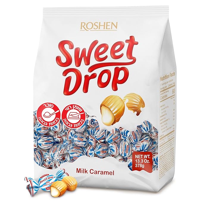 Roshen Caramel Candy Sweet Drop with Milky Filling, Delicious, Flavorful Sweets 378gr/13.33oz Pack