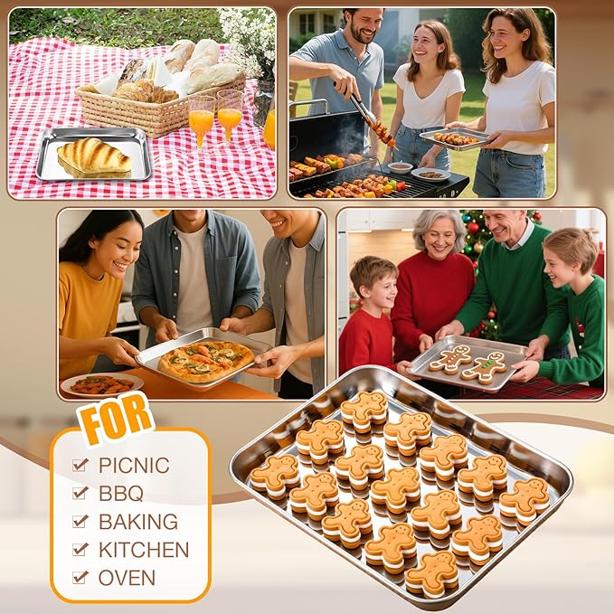 12 Pcs Baking Sheet Pan Set 9 x 6.7 x 1 Inches Cookie Sheet Small Toaster Oven Pans Stainless Steel