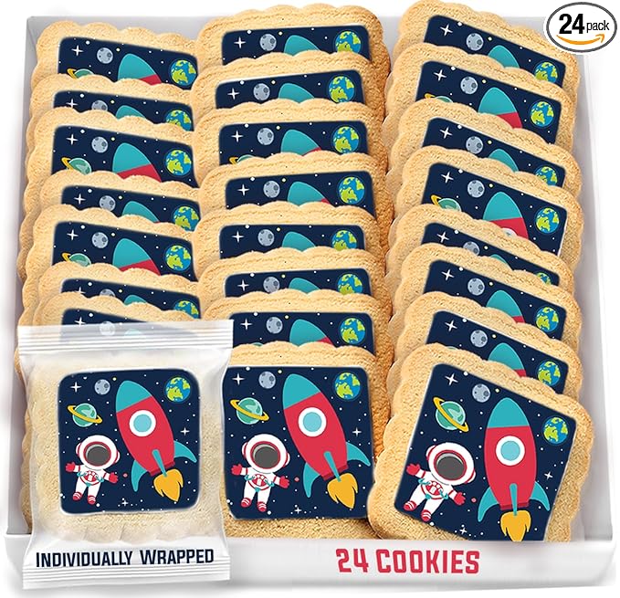 Space Themed Cookies Individually Wrapped Bulk | Outer Space Astronaut Planets Rocketship | Party