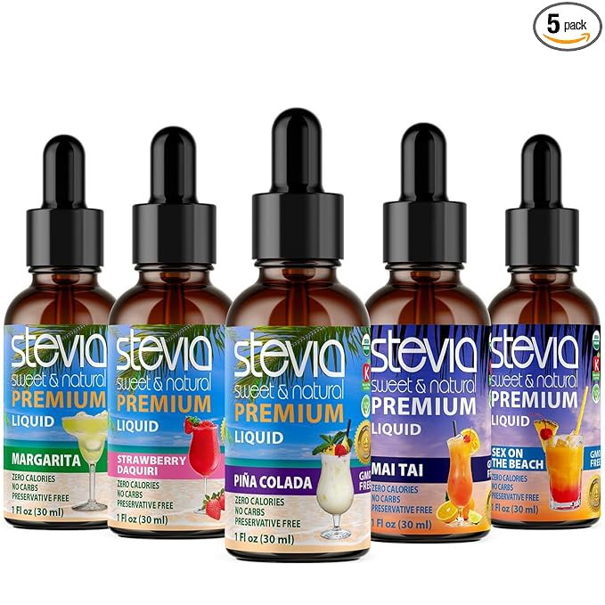 Stevia Intl (Pack of 5) Cocktails Lovers Bundle. Stevia Liquid Drops with 5 Flavors. All Naturally