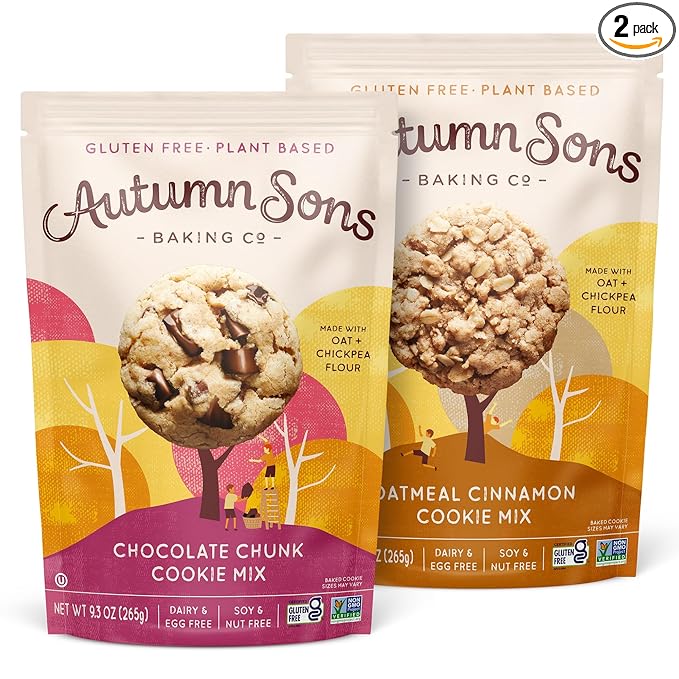 Autumn Sons Baking Co. Gluten Free Chocolate Chunk & Oatmeal Cinnamon Cookie Mix Combo Pack. Vegan