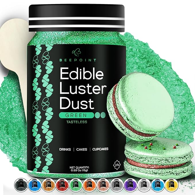 BeePoint Green Edible Luster Dust 15g - Food Grade, Vibrant Color Shimmer Powdered Dust for Drinks
