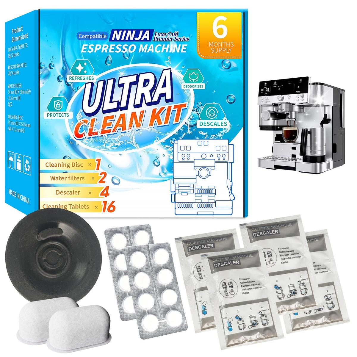 OCTPLAY ​Espresso Cleaning Supply Kit for Ninja Luxe Cafe, 6 Month Supply, Descale Packets