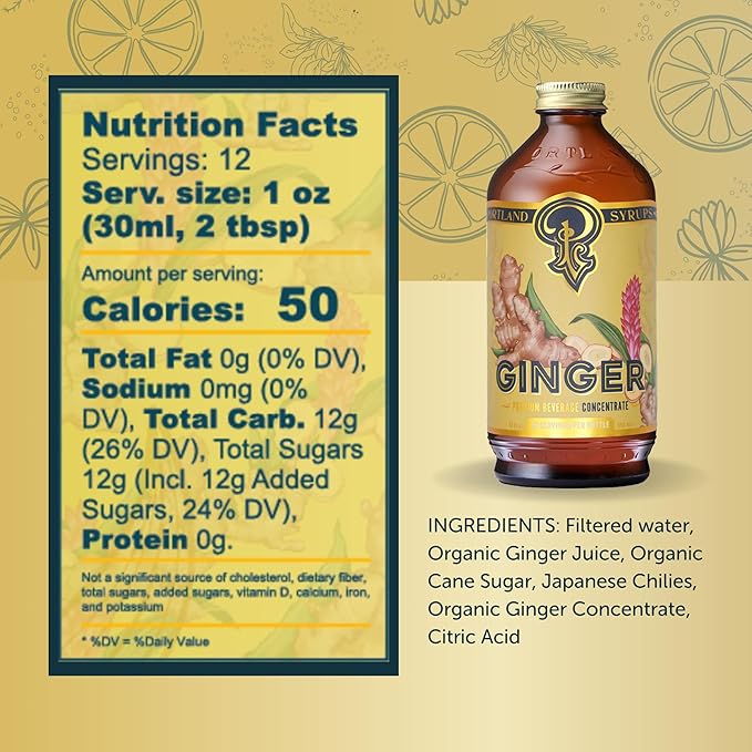 Portland Syrups Authentic Ginger Syrup - Premium Beverage Concentrate for Cocktails, Mocktails