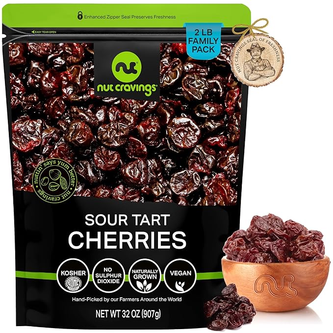 NUT CRAVINGS - Sun Dried Sour Tart Cherries, Lightly Sweetened, Unsulphured (32oz, 2 LB) Bulk Dry