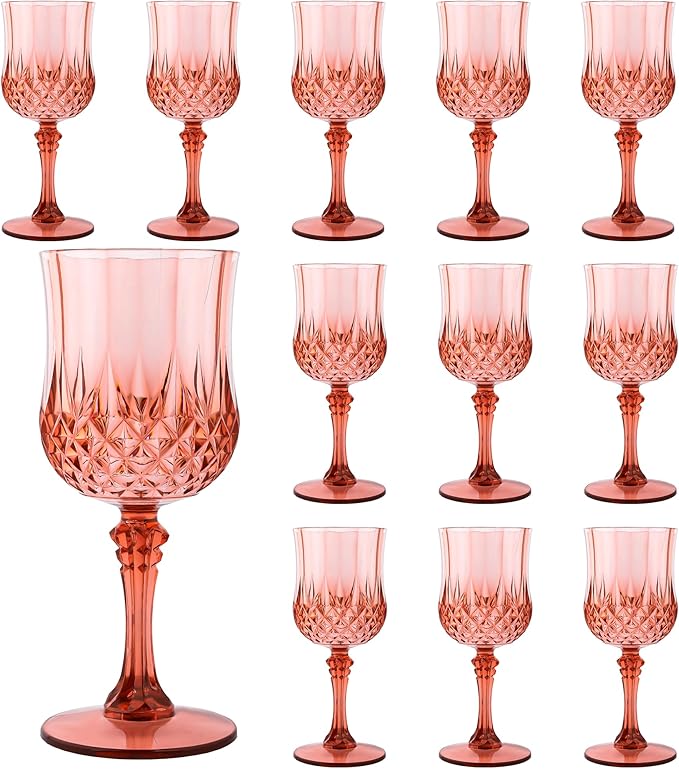 Plastic Wine Glasses，Plastic Goblets Vintage Style Cordial Drinking Glasses for Wedding Reception