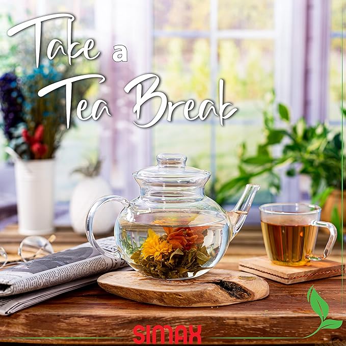 Simax Glassware 33 Ounce Glass Teapot | With Spout, Microwave and Stovetop Safe, Heat, Cold, and