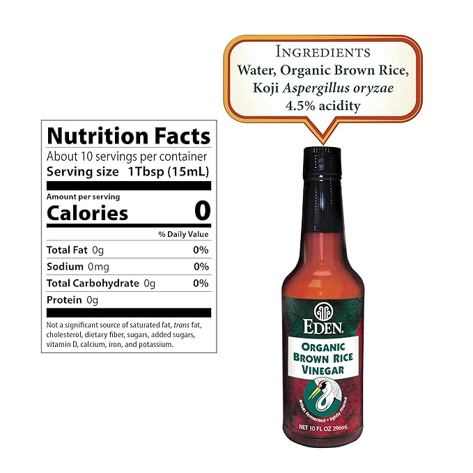 Eden Organic Brown Rice Vinegar, 10 fl oz Amber Glass, Imported