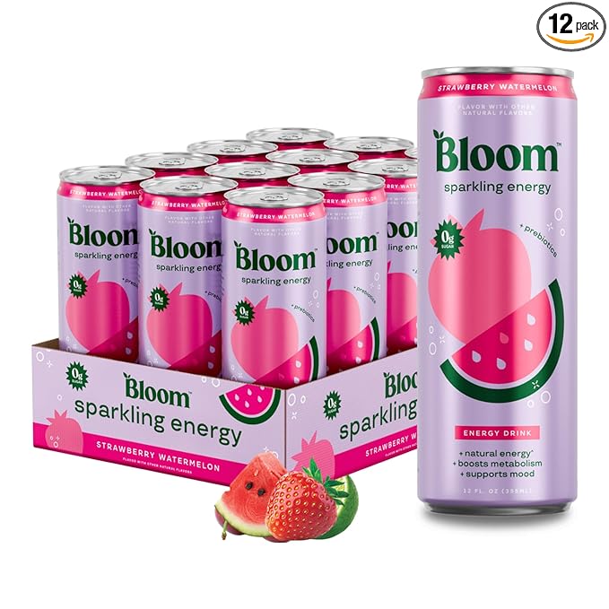 Bloom Nutrition Sparkling Energy Drink - Natural Caffeine, Zero Sugar, 180mg Caffeine