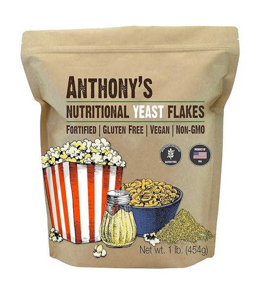 Anthony's Premium Nutritional Yeast Flakes, 1 lb, Fortified, Gluten Free, Non GMO, Vegan