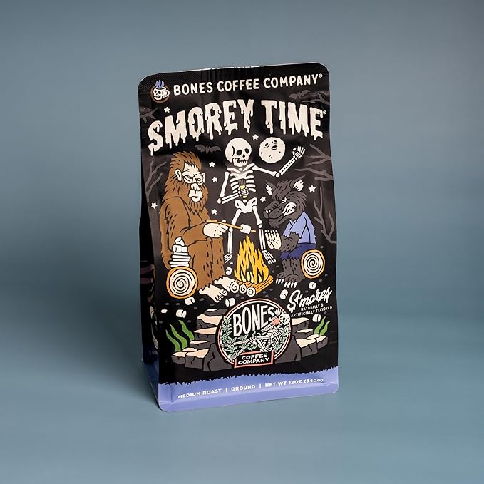 Bones Coffee Company S'morey Time, S'mores and Graham Crackers Flavored Coffee, Medium Roast Low