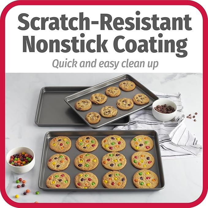 GoodCook Everyday Nonstick Carbon Steel Baking Sheet Set, 3 Pack – Small 13” x 9”, Medium 15” x