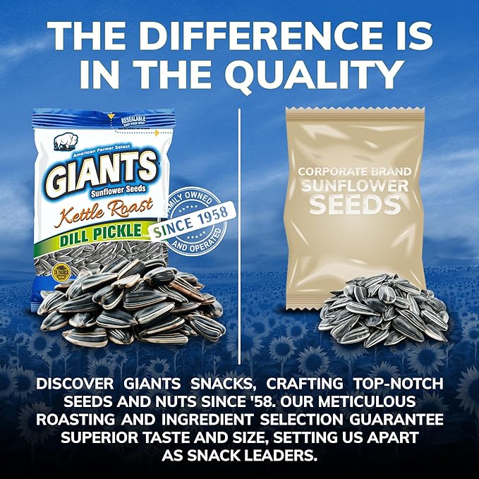 GIANTS Kettle Roast Dill Pickle Sunflower Seeds - Sunflower Seeds Bulk, Big Sunflower Seeds to Eat