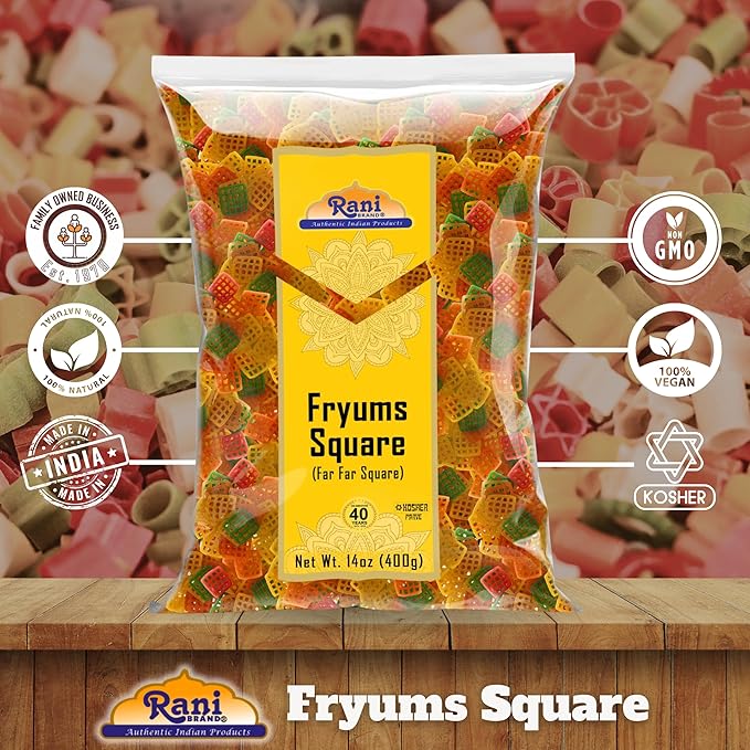 Rani Far Far / Fryums (Wheat & Tapioca Pellet) Square Shape 14oz (400g) ~ Vegan, Kosher, Uncooked