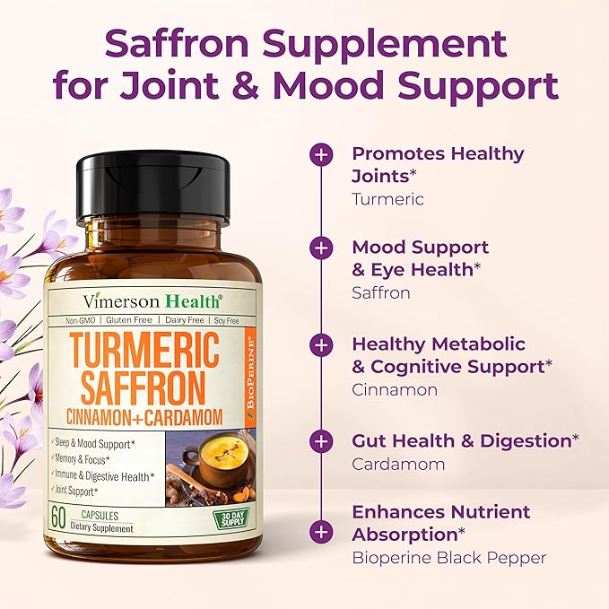 Saffron Supplements - 89mg Saffron Extract Turmeric Supplement with Black Pepper, Ceylon Cinnamon